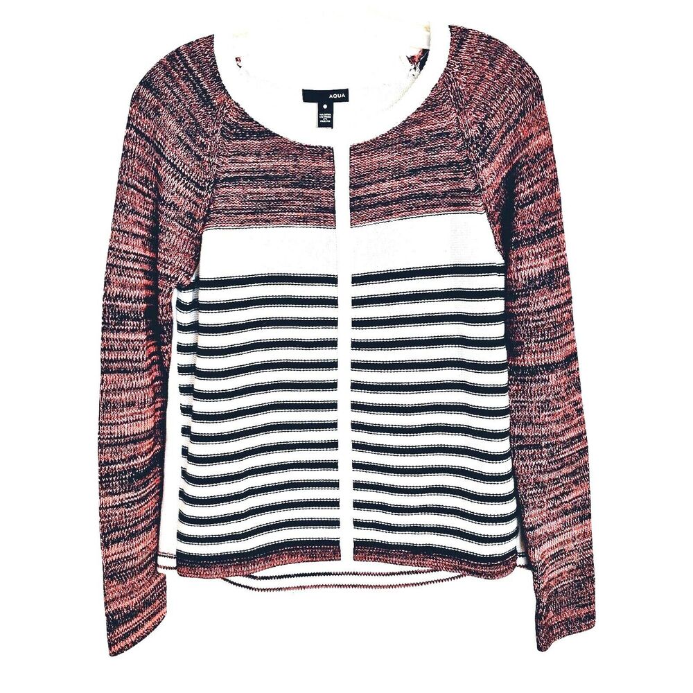 Aqua Brand‎ Sz S Womens Colorblock Striped Cotton blend Long Sleeve HiLo Sweater